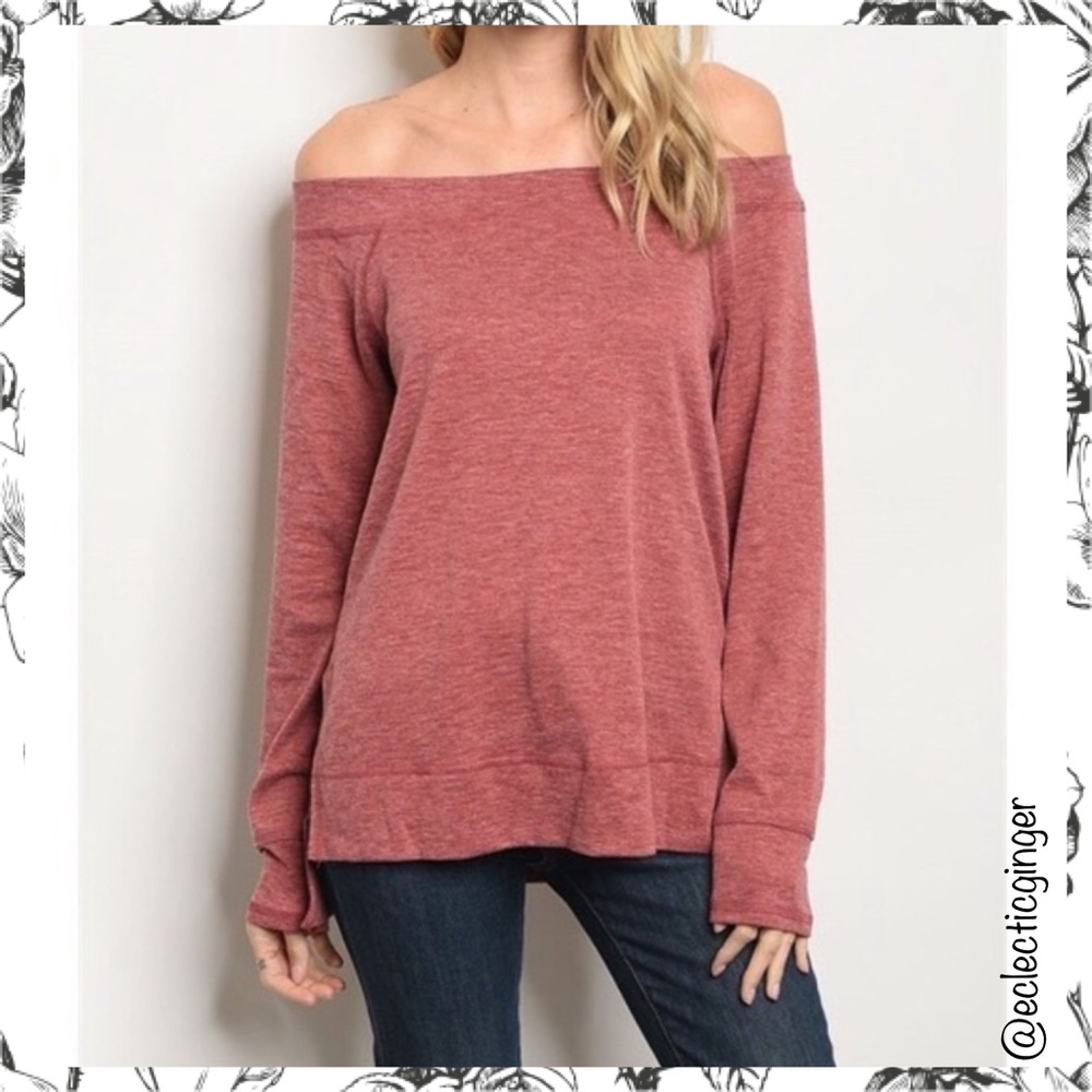 Heathered red wine off the shoulder knit long sleeve top Small S